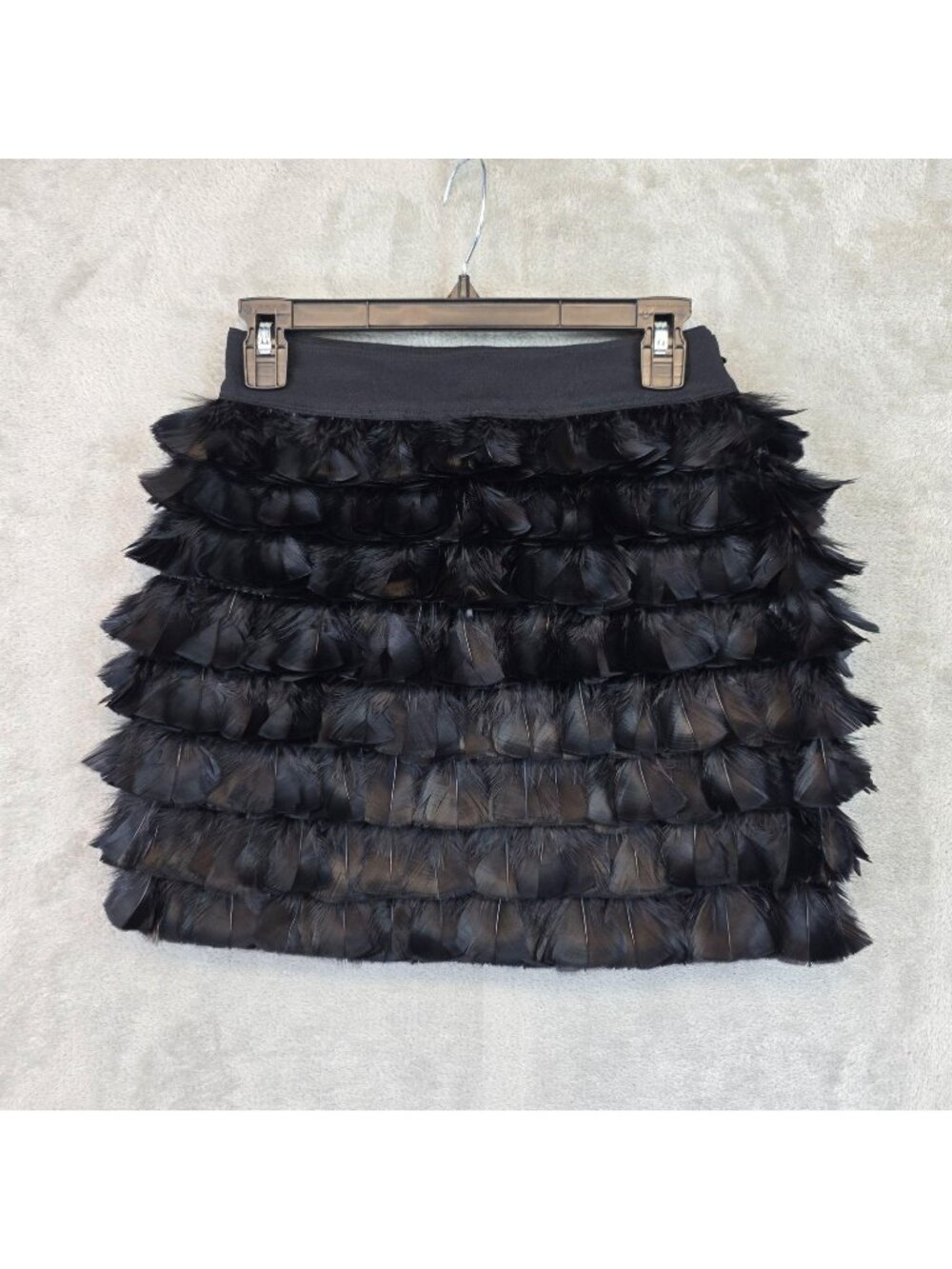 Robbi & Nikki Skirt Womens S Black Feather Fringe Mini Lined Party Cocktail